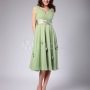 Lime Green Chiffon A-line Junior Bridesmaid Gown Tea-length with Sash