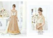 Beige and white color wedding wear embroidery work anarkali
