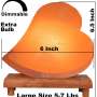 Large Size Himalayan Salt Lamp Double Heart Dimmer Switch UL Approved Cord wood base 5 - 7